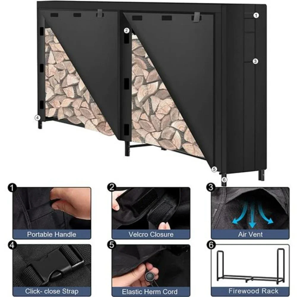 Firewood Rack With Cover For Outdoor And Indoor Use, Heavy Duty Firewood  8 Ft